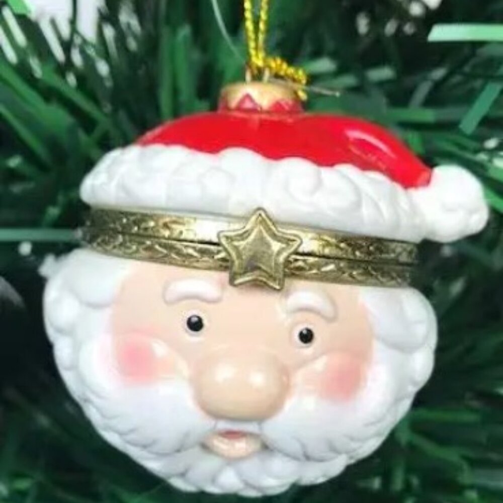 Jolly Santa Clause Porcelain Hinged Trinket Box Christmas Ornament